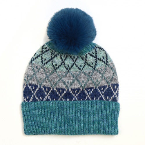Teal & Grey Mix Wool & Recycled Yarn Bobble Hat by Peace of Mind